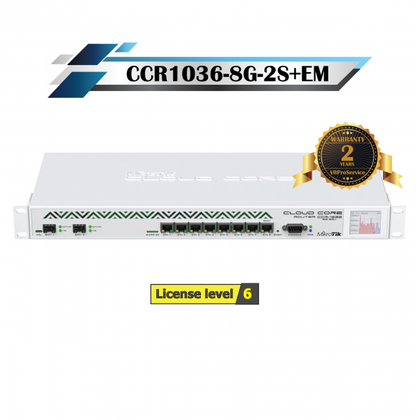MikroTik รุ่น CCR1036-8G-2S+EM ซีพียู 36 cores x 1.2 GHz แรม 16GB (ใส่เพิ่มได้) 8 พอร์ต Gigabit ทำงานแยกอิสระ พร้อม SFP 10G 2 Ports รองรับได้ถึง 41.5ล้าน PPS ที่ 28Gbps