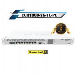 MikroTik รุ่น CCR1009-7G-1C-PC ซีพียู 9 cores x 1.2 GHz แรม 1GB รองรับ SFP 10G พร้อมชุด Power supple แบบ Dual เคสแบบ passive cooling
