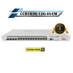 MikroTik รุ่น CCR1036-12G-4S-EM ซีพียู 36 cores x 1.2 GHz แรม 16GB (ใส่เพิ่มได้) พอร์ต LAN แบบ Gigabit ทำงานแยกอิสระ พร้อม SFP 4 Ports รองรับได้ถึง 24ล้าน PPS ที่ 16Gbps