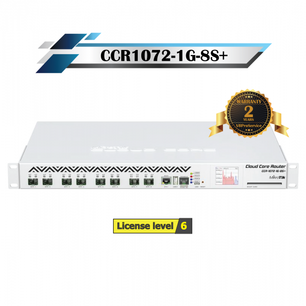 MikroTik รุ่น CCR1072-1G-8S+(Plus) ซีพียู 72 cores x 1 GHz แรม 16GB ช่อง SFP 10G ทุก port พร้อมชุด Power supple แบบ Dual (hotplug) รองรับได้ถึง 120ล้าน PPS ที่ 80Gbps