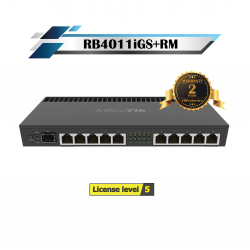 MikroTik รุ่น RB4011iGS+RM ซีพียู 4 cores x 1.4 GHz แรม 1GB พอร์ต LAN แบบ Gigabit  พร้อม SFP 10G รองรับ IPsec hardware acceleration