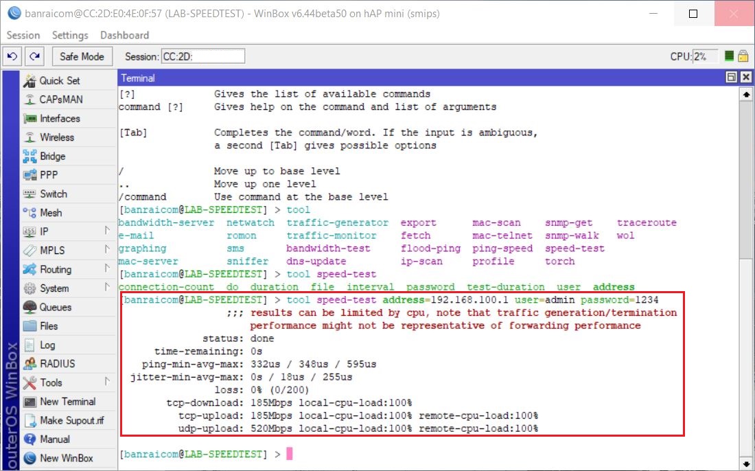 [Trick] เครื่องมือ SpeedTest บน MikroTik 6.44beta50 (Testing)